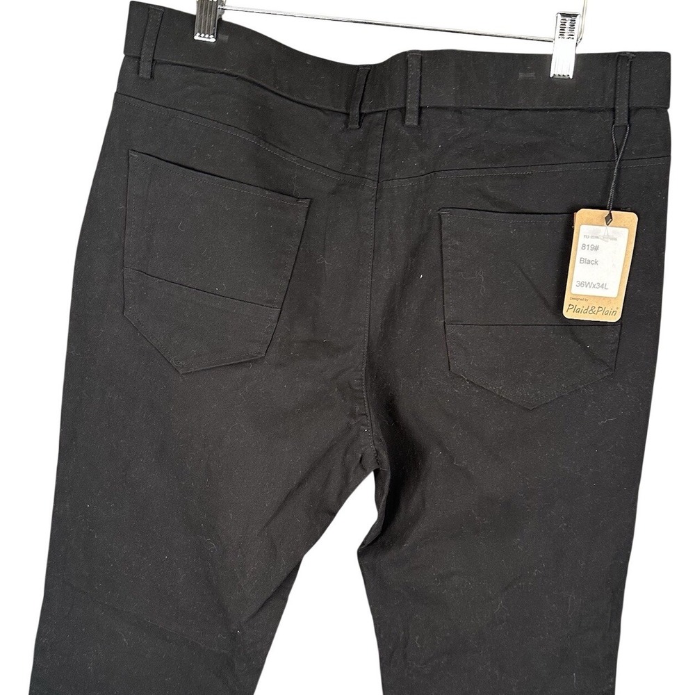 Plaid&Plain Mens 36x34 Black Slim Fit Chino Pants 819# NWT